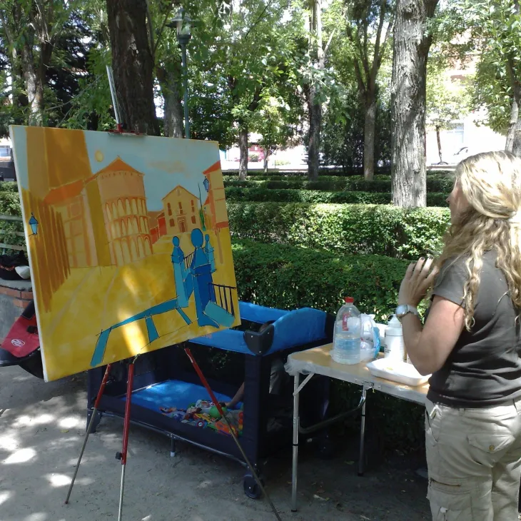 Cristina Lanz pintando al aire libre